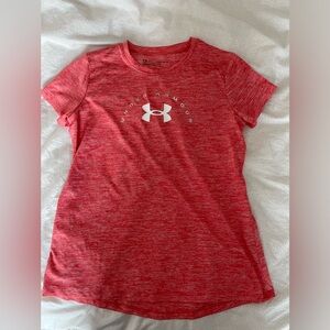 Under armour girls youth large athletic tshirt. Red/orange color. Worn 3 times.